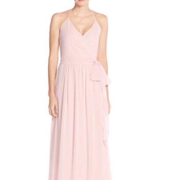 CEREMONY JOANNA AUGUST BOHO HALTER WRAP MUTED PINK FLORAL CHIFFON MAXI DRESS SM - Picture 10 of 11